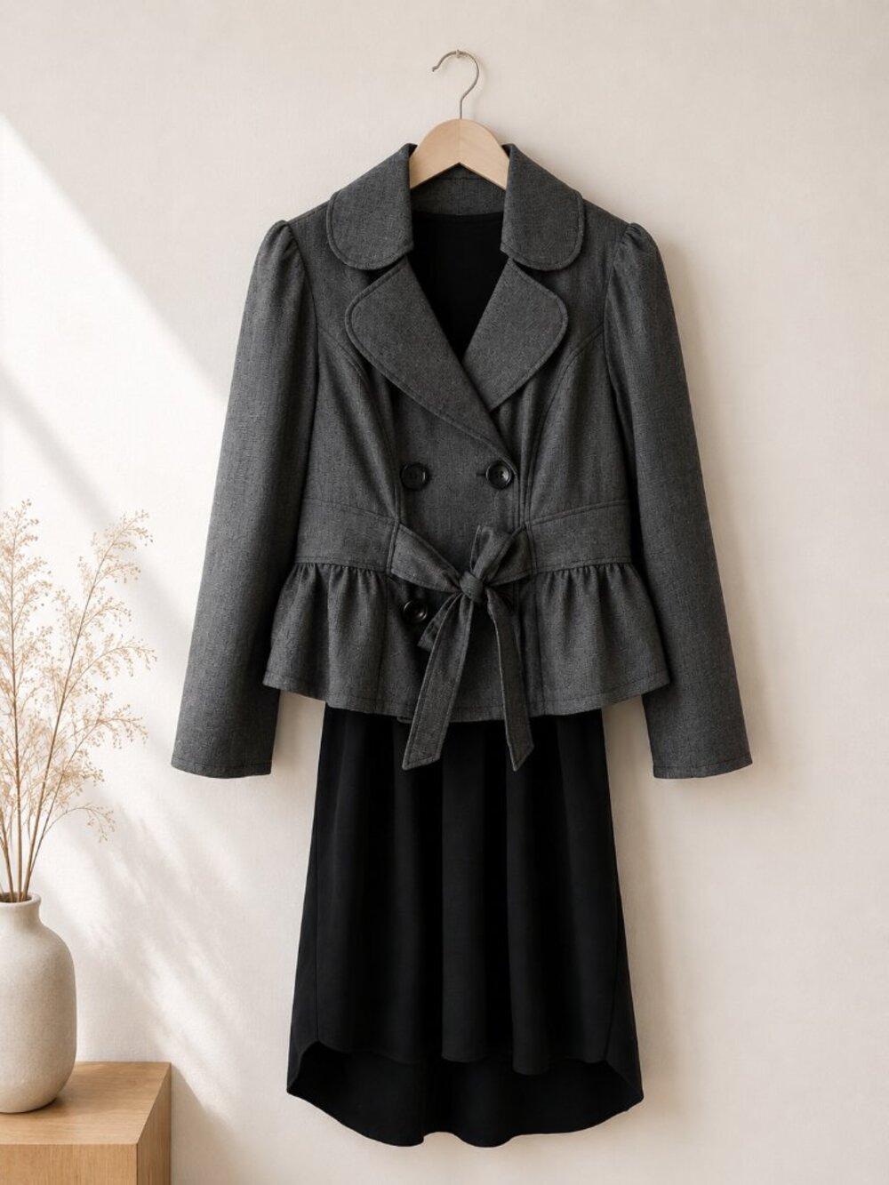 My Michelle Gray Empire Waist Peplum Double-Breasted Blazer Jacket XL Fits L
